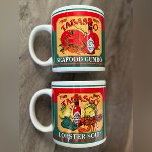 Tabasco Ceramic Graphic Mugs Lobster Soup/ Seafood Gumbo Set Of 2 Collectibles